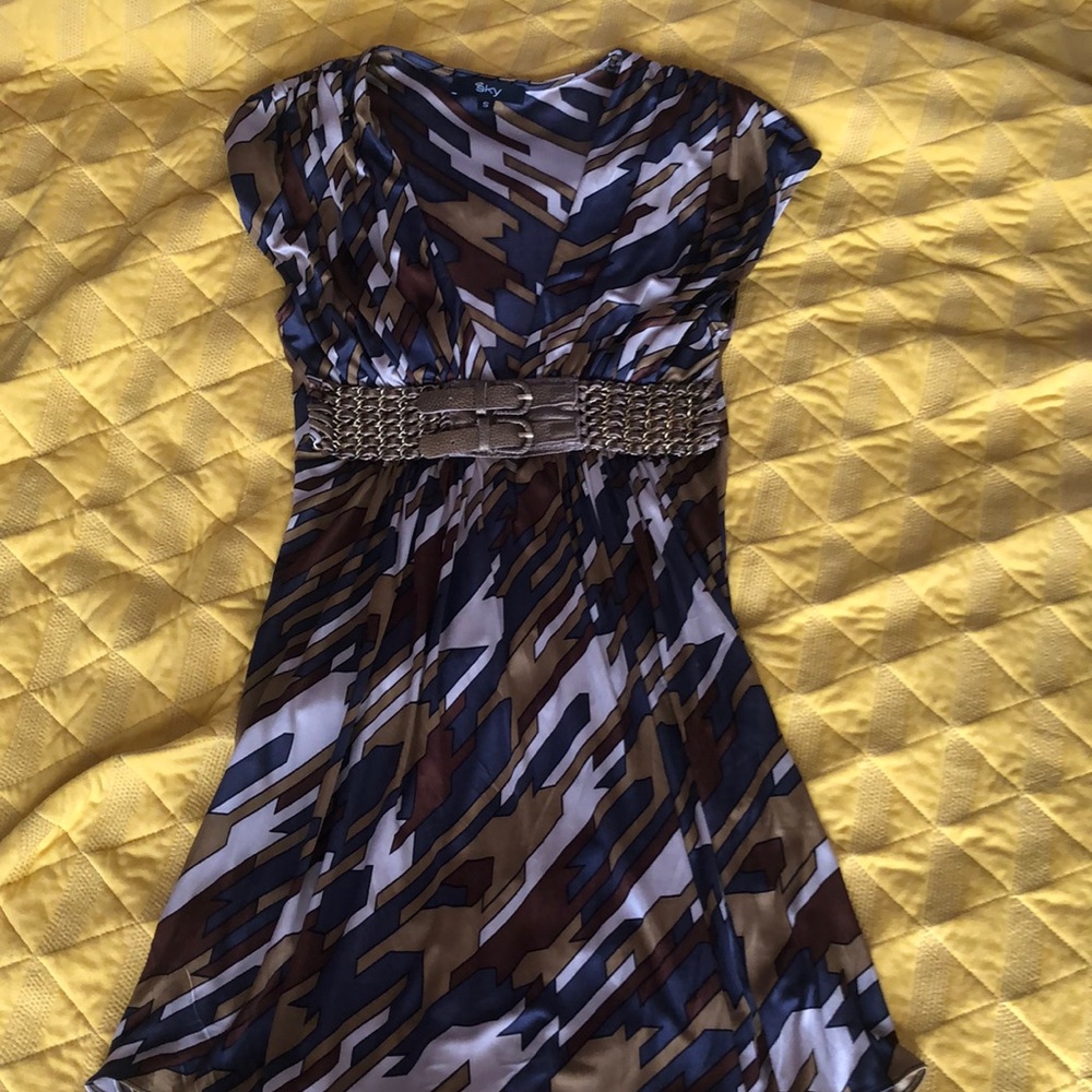 Small Sky belted dress. Low cut